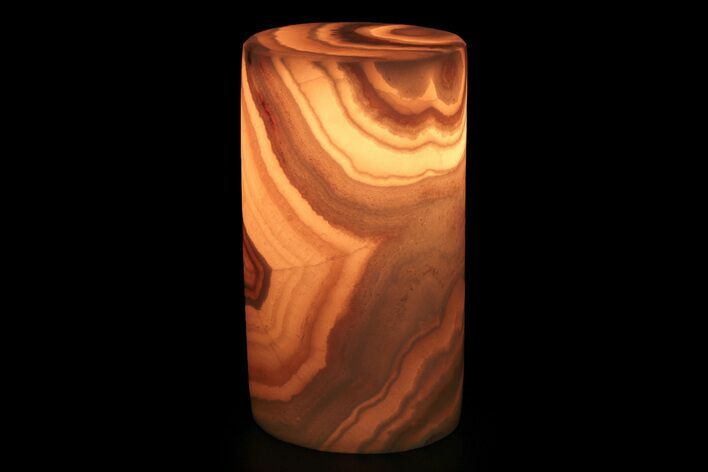 10" Tall Polished Banded Onyx (Aragonite) Cylinder Lamp - Includes LED Light - Photo 1